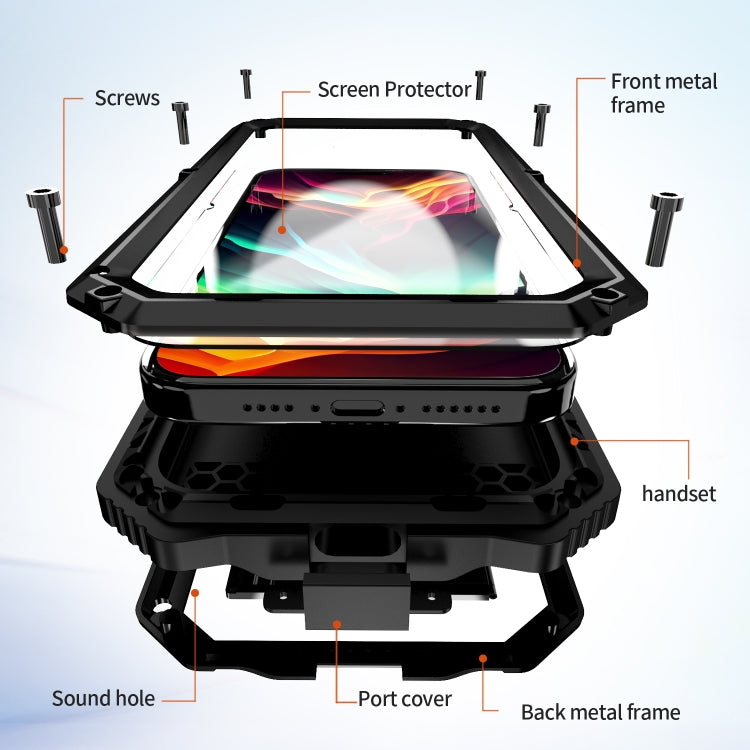 For iPhone 15 Pro Max R-JUST Life Waterproof Dustproof Shockproof Holder Phone Case