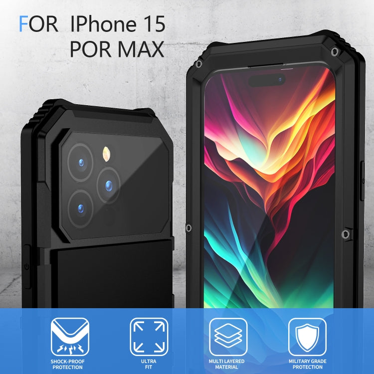 For iPhone 15 Pro Max R-JUST Life Waterproof Dustproof Shockproof Holder Phone Case