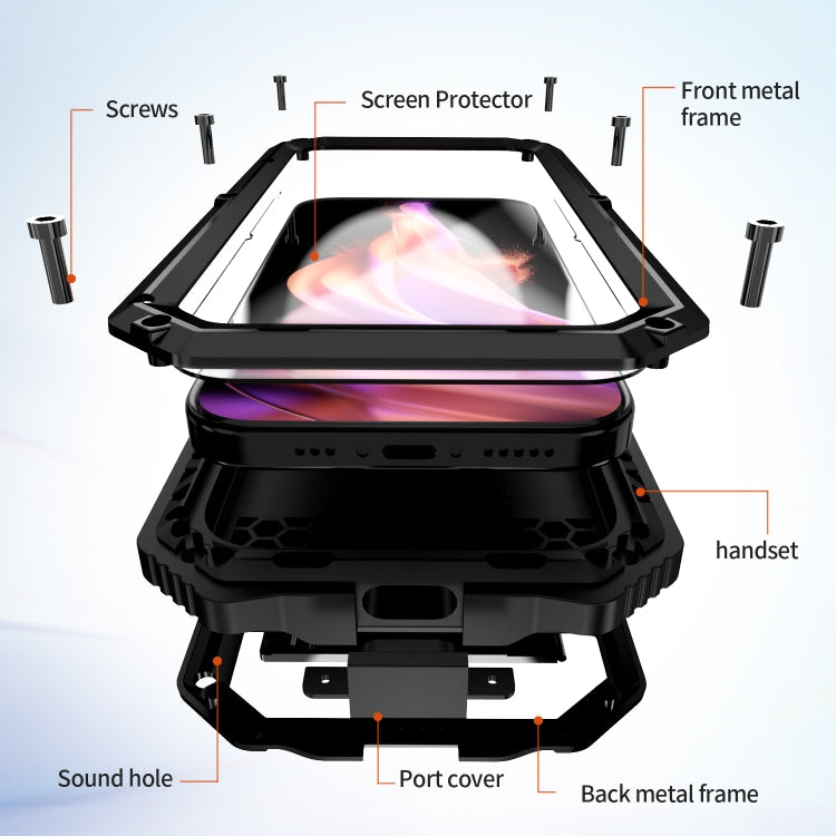 For iPhone 15 Plus R-JUST Life Waterproof Dustproof Shockproof Holder Phone Case