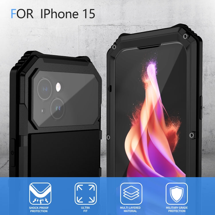 For iPhone 15 Plus R-JUST Life Waterproof Dustproof Shockproof Holder Phone Case