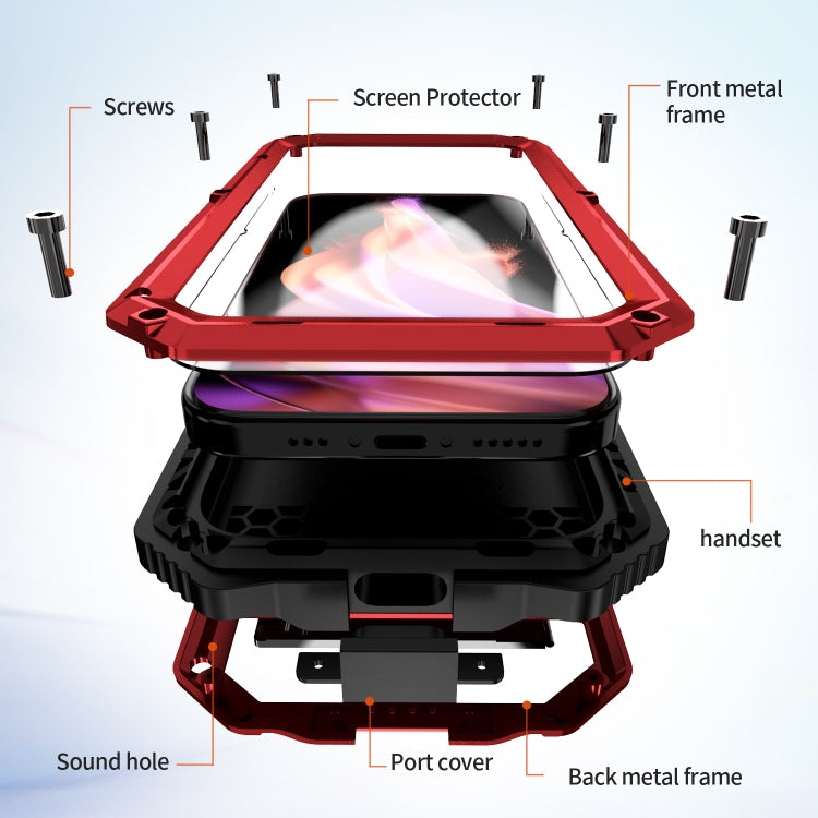 For iPhone 15 Plus R-JUST Life Waterproof Dustproof Shockproof Holder Phone Case
