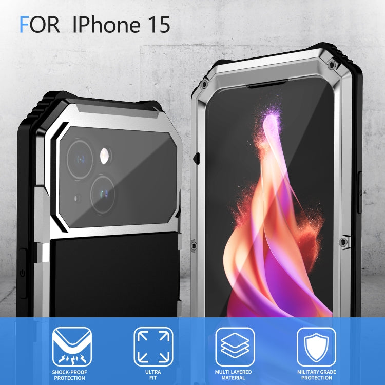 For iPhone 15 Plus R-JUST Life Waterproof Dustproof Shockproof Holder Phone Case