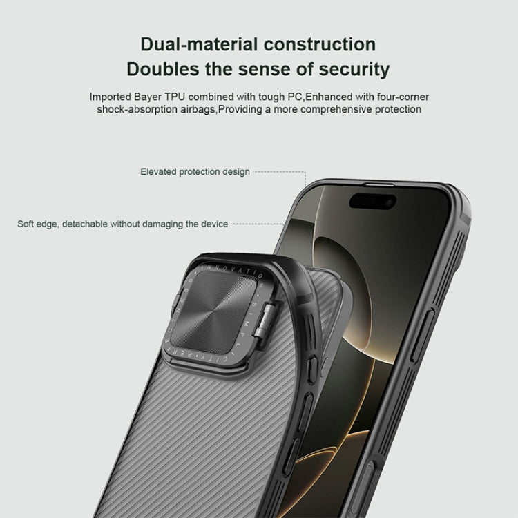 For iPhone 16 Pro NILLKIN CamShield Prop Translucent PC Phone Case - Black