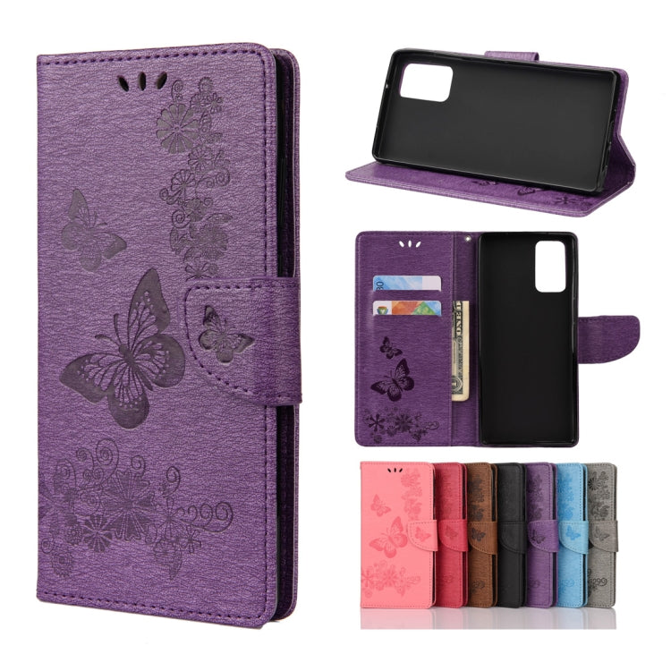 For Samsung Galaxy Note20 Butterflies Embossing Horizontal Flip Leather Case with Holder & Card Slots & Wallet