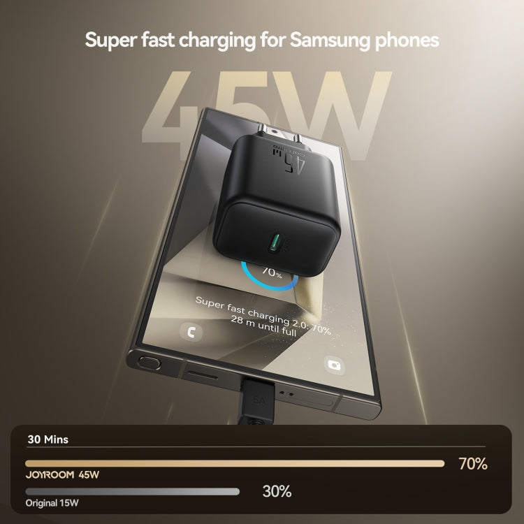 JOYROOM JR-TCG13 45W GaN USB-C / Type-C Port Super Fast Charger, Plug:EU Plug - Black