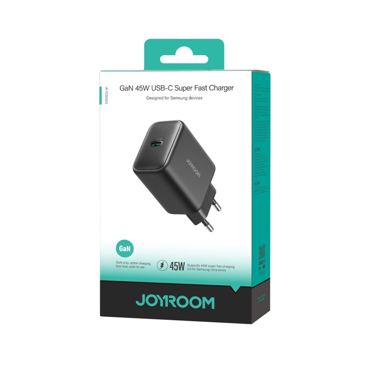 JOYROOM JR-TCG13 45W GaN USB-C / Type-C Port Super Fast Charger, Plug:EU Plug - Black