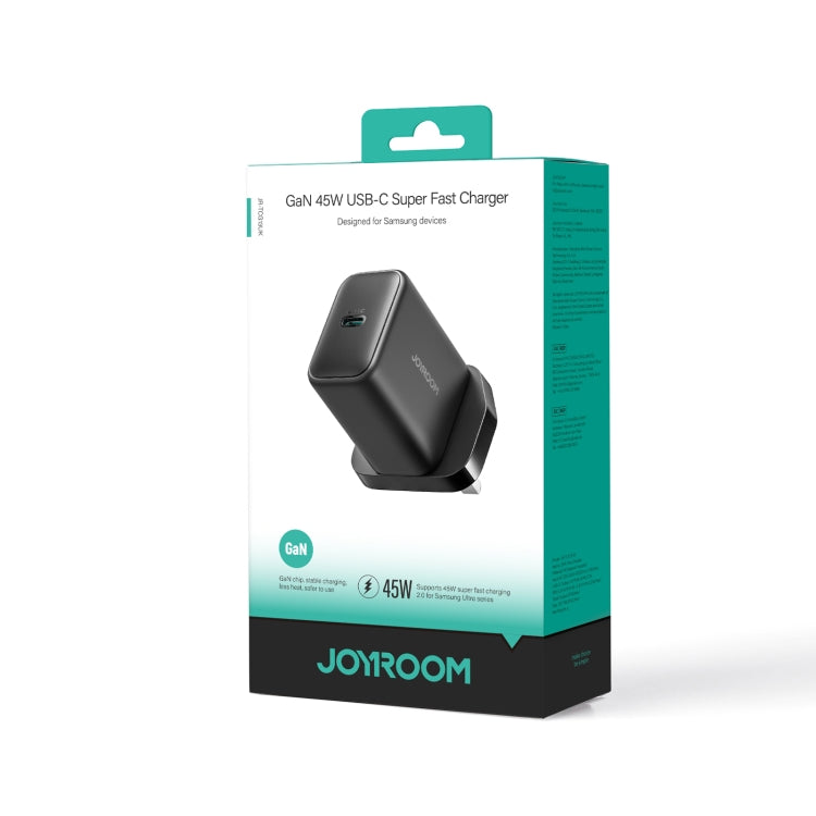 JOYROOM JR-TCG13 45W GaN USB-C / Type-C Port Super Fast Charger, Plug:UK Plug - Black