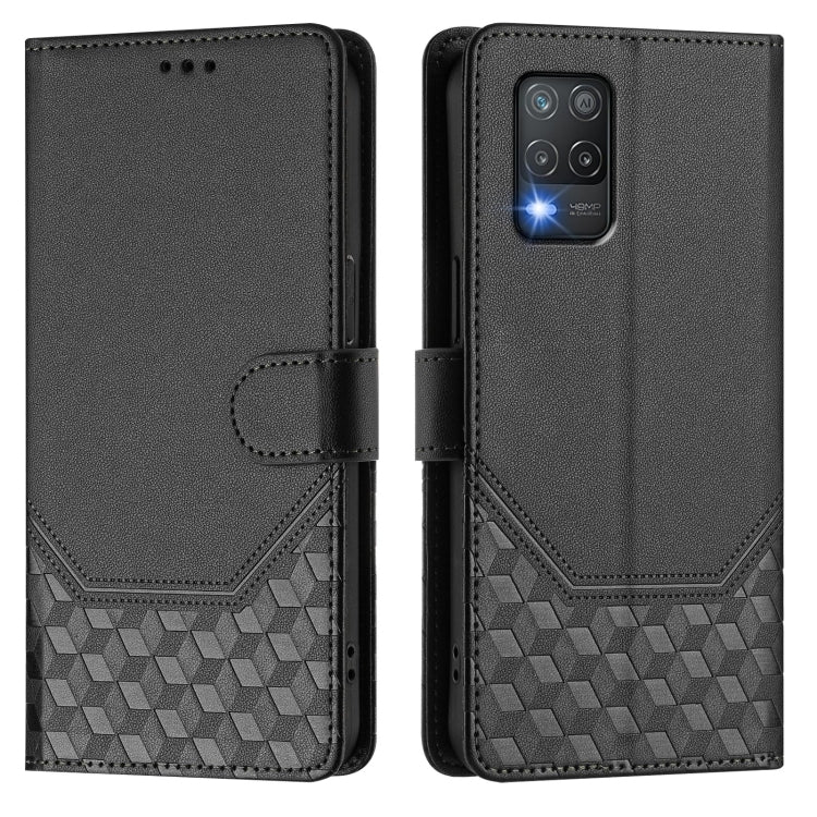 For Realme 8 5G / V13 5G / Q3 5G Honeycomb Embossing RFID Leather Phone Case