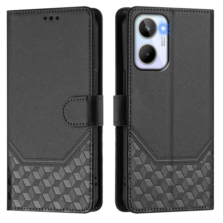 For Realme 10 4G Global Honeycomb Embossing RFID Leather Phone Case