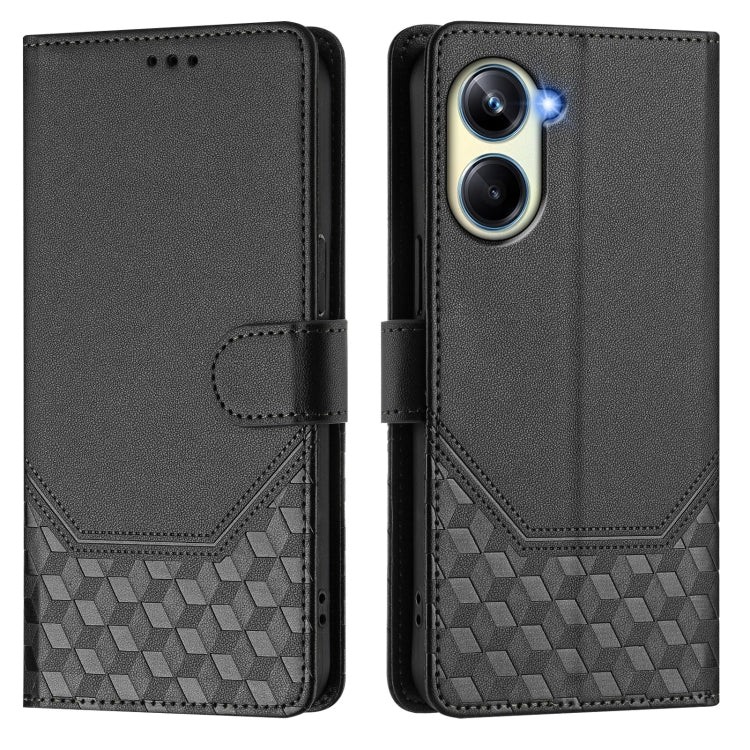 For Realme 10 Pro 5G Honeycomb Embossing RFID Leather Phone Case