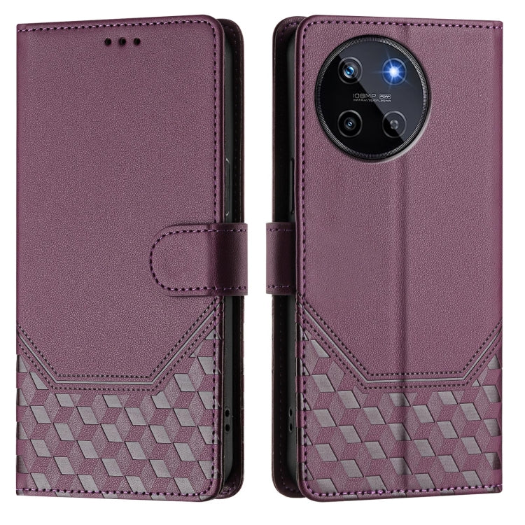 For Realme 11 4G Global Honeycomb Embossing RFID Leather Phone Case