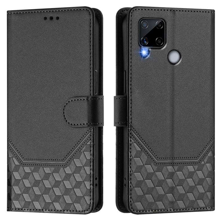 For Realme C25 / C15 / C12 / C25s Honeycomb Embossing RFID Leather Phone Case