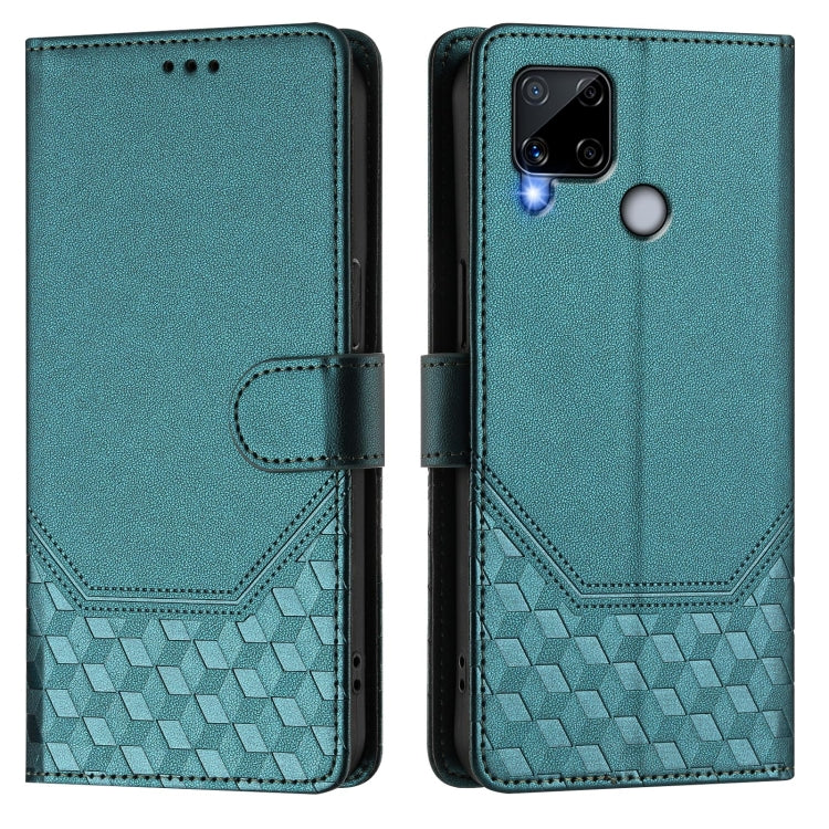 For Realme C25 / C15 / C12 / C25s Honeycomb Embossing RFID Leather Phone Case