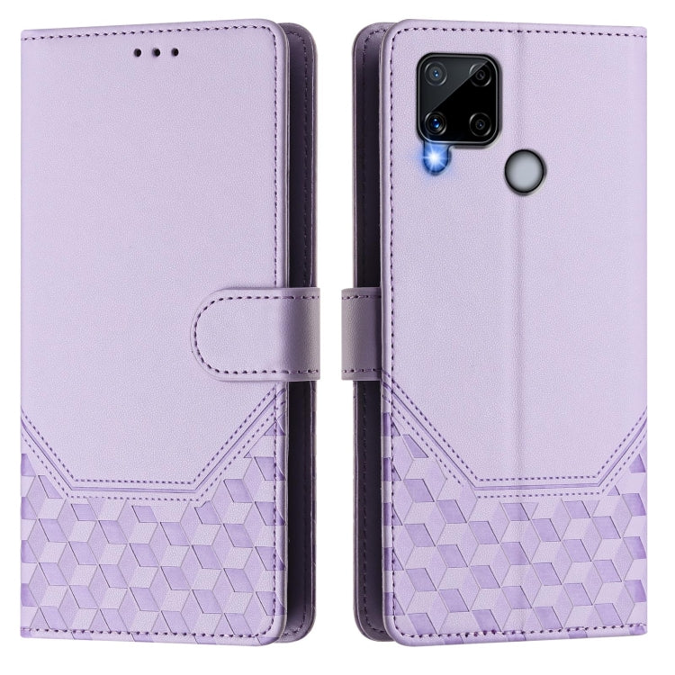 For Realme C25 / C15 / C12 / C25s Honeycomb Embossing RFID Leather Phone Case