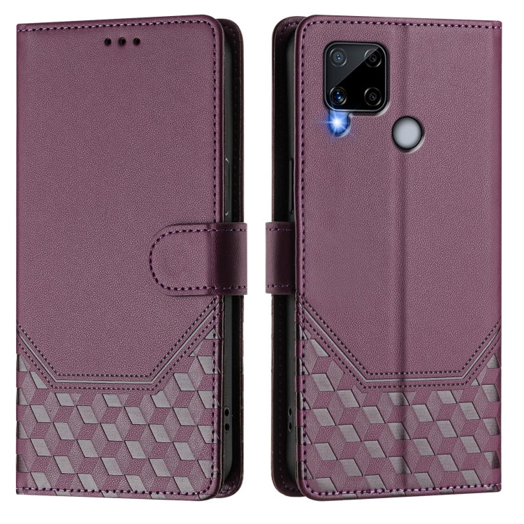 For Realme C25 / C15 / C12 / C25s Honeycomb Embossing RFID Leather Phone Case