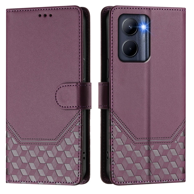 For Realme C33 Global Honeycomb Embossing RFID Leather Phone Case