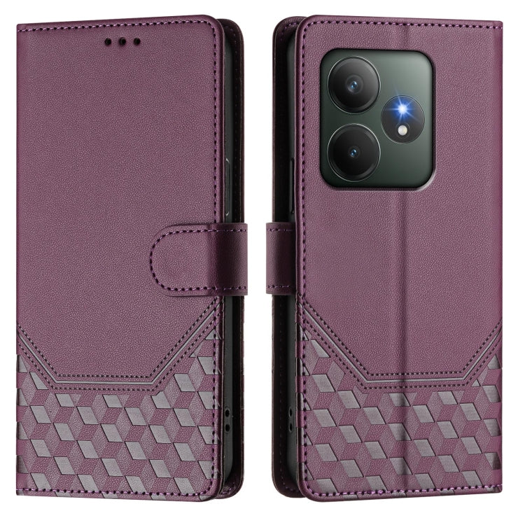 For Realme GT 6 5G / GT 6T 5G Global Honeycomb Embossing RFID Leather Phone Case