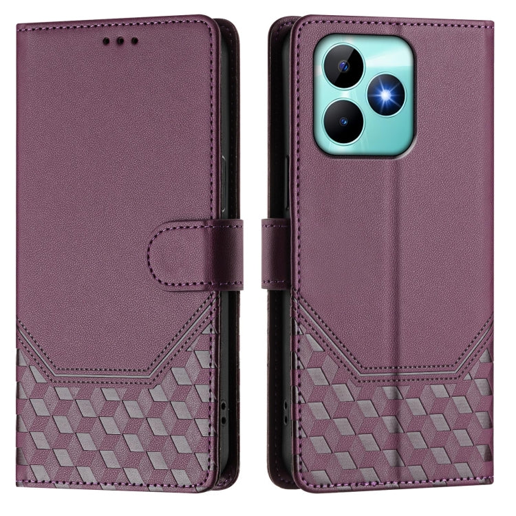 For Realme Note 50 4G Global / C51 / C53 Honeycomb Embossing RFID Leather Phone Case