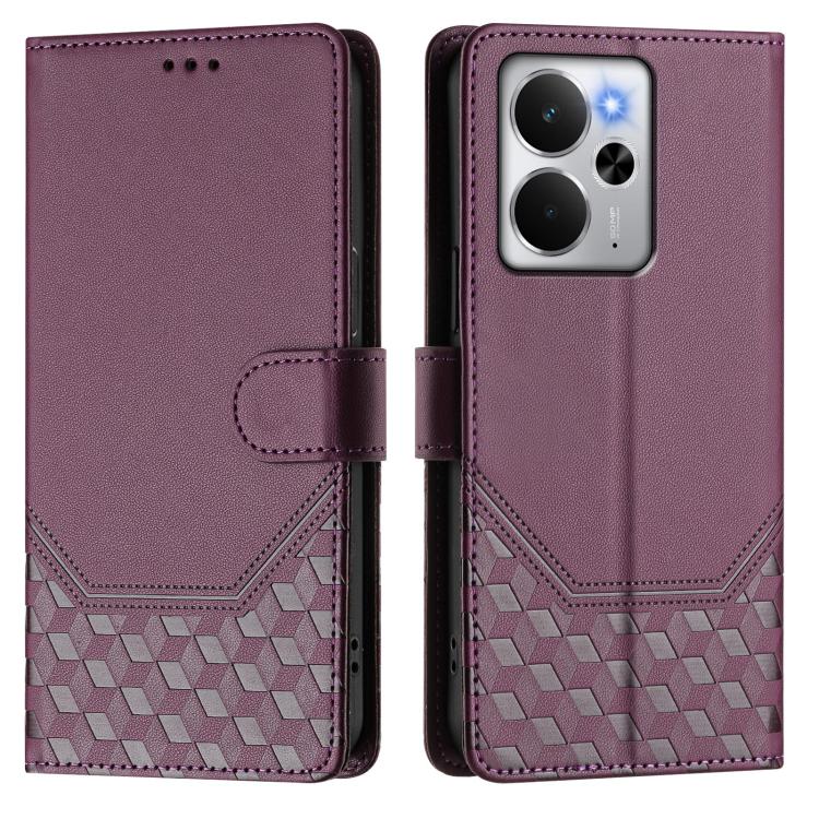 For Realme 14 5G / 14T 5G Global Honeycomb Embossing RFID Leather Phone Case