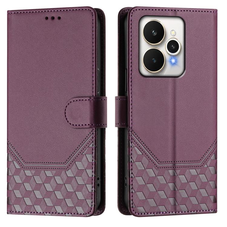 For Realme 15 / 15 Pro 5G Global Honeycomb Embossing RFID Leather Phone Case