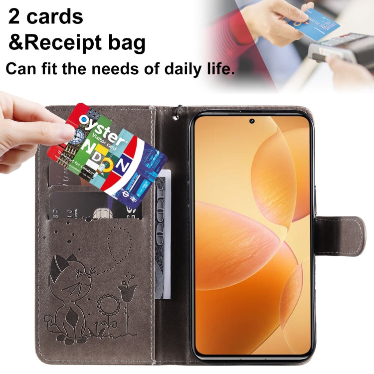 For Xiaomi 14T Pro Cat and Bee Embossed Flip Leather Phone Case