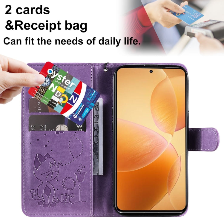 For Xiaomi 14T Pro Cat and Bee Embossed Flip Leather Phone Case