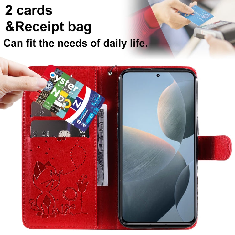 For Xiaomi 14T Cat and Bee Embossed Flip Leather Phone Case
