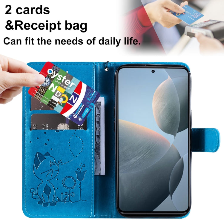 For Xiaomi 14T Cat and Bee Embossed Flip Leather Phone Case