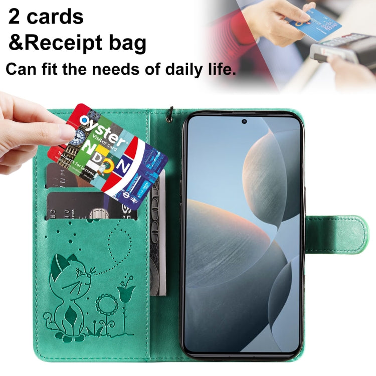 For Xiaomi 14T Cat and Bee Embossed Flip Leather Phone Case