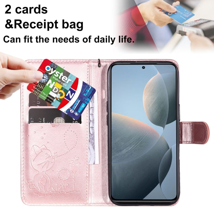 For Xiaomi 14T Cat and Bee Embossed Flip Leather Phone Case