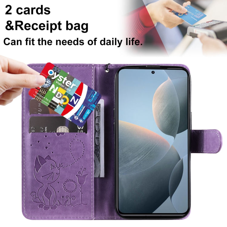 For Xiaomi 14T Cat and Bee Embossed Flip Leather Phone Case