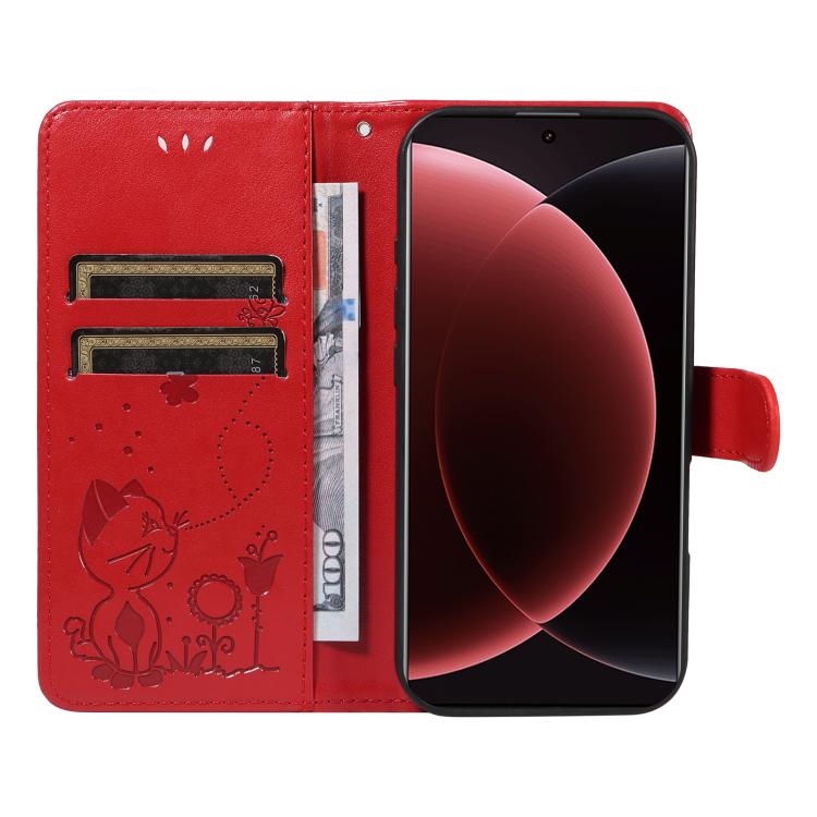 For Xiaomi 15 Ultra 5G Global Cat and Bee Embossed Flip Leather Phone Case