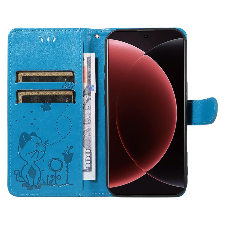 For Xiaomi 15 Ultra 5G Global Cat and Bee Embossed Flip Leather Phone Case