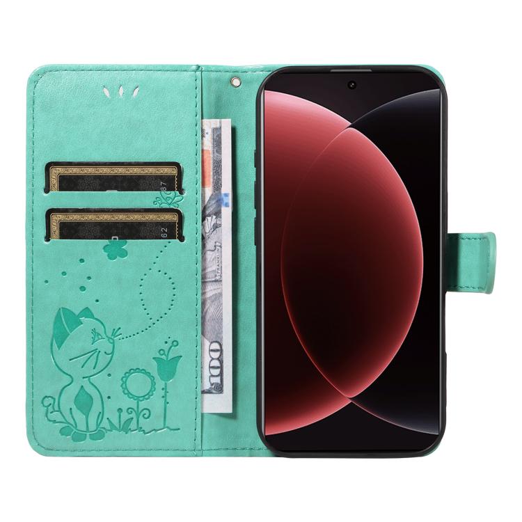 For Xiaomi 15 Ultra 5G Global Cat and Bee Embossed Flip Leather Phone Case