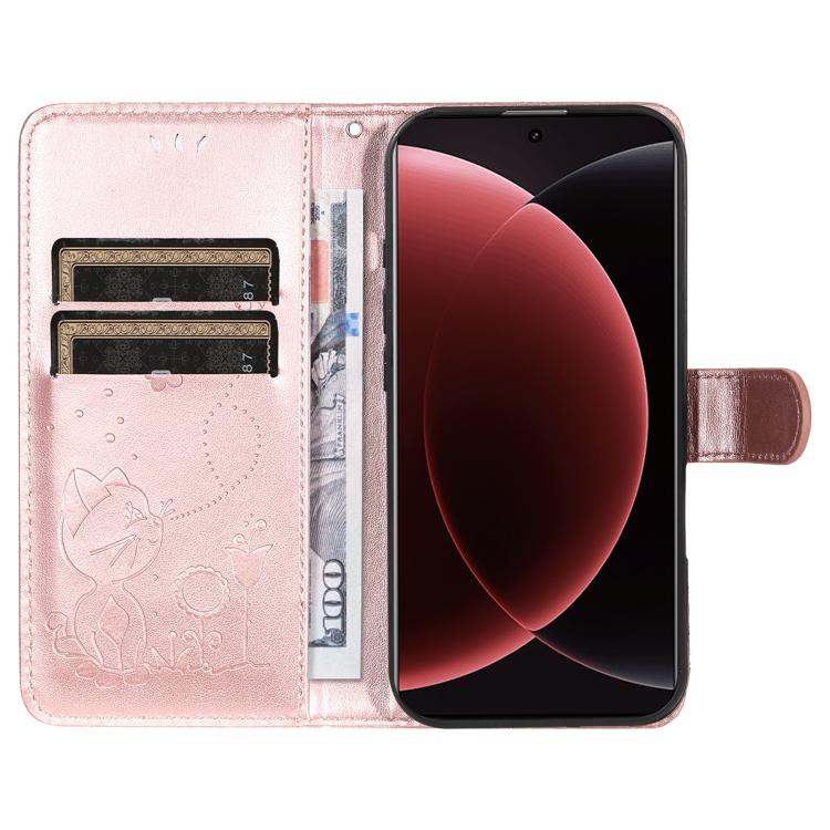 For Xiaomi 15 Ultra 5G Global Cat and Bee Embossed Flip Leather Phone Case