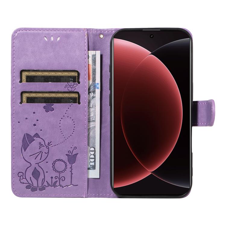 For Xiaomi 15 Ultra 5G Global Cat and Bee Embossed Flip Leather Phone Case