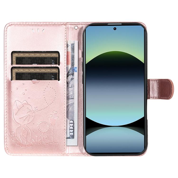 For Xiaomi Poco M6 Pro 4G Global Cat and Bee Embossed Flip Leather Phone Case