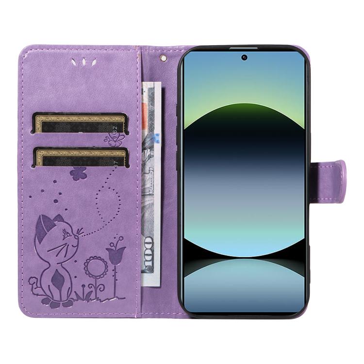 For Xiaomi Poco M6 Pro 4G Global Cat and Bee Embossed Flip Leather Phone Case