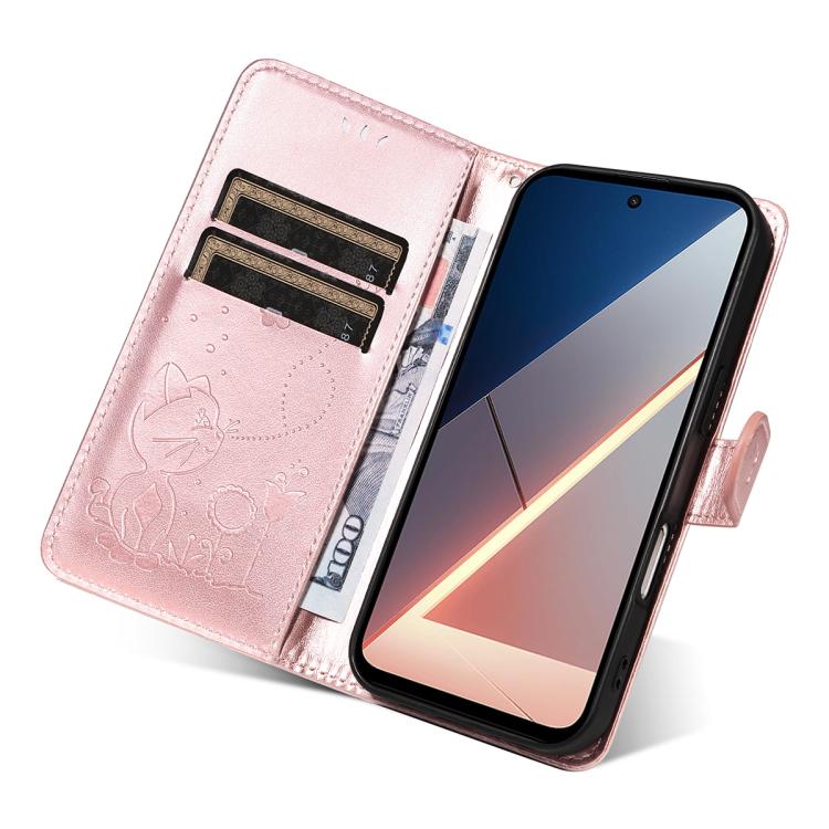 For Xiaomi Poco M7 4G 169mm Cat and Bee Embossed Flip Leather Phone Case