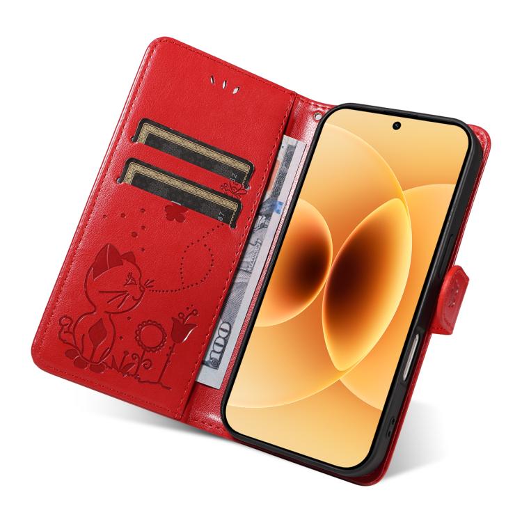 For Xiaomi 17 Cat and Bee Embossed Flip Leather Phone Case