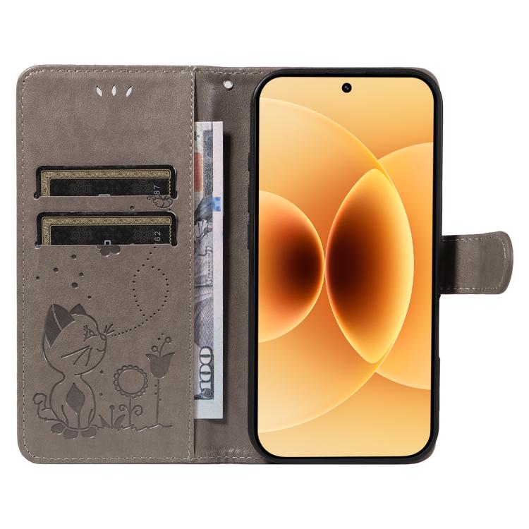For Xiaomi 17 Cat and Bee Embossed Flip Leather Phone Case
