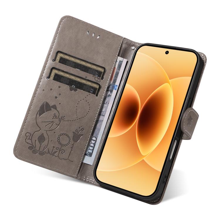 For Xiaomi 17 Cat and Bee Embossed Flip Leather Phone Case