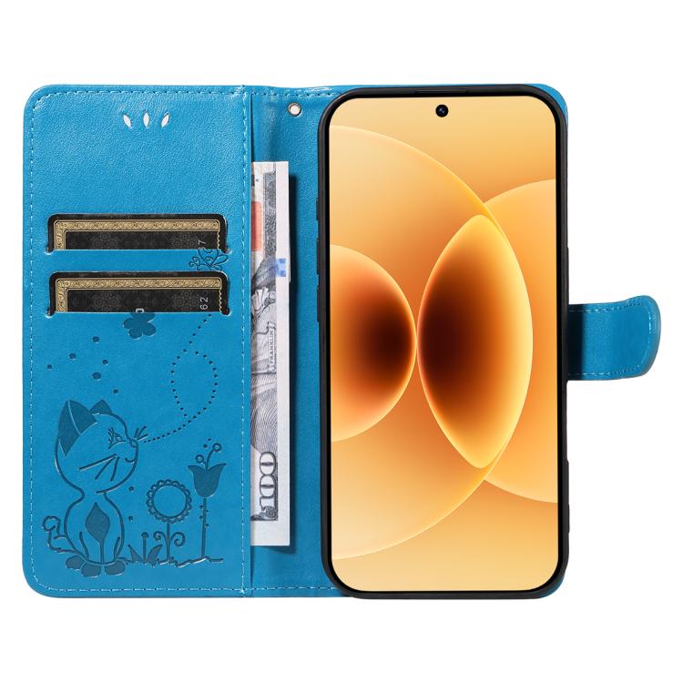 For Xiaomi 17 Cat and Bee Embossed Flip Leather Phone Case