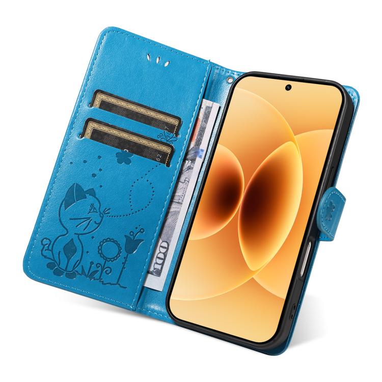 For Xiaomi 17 Cat and Bee Embossed Flip Leather Phone Case