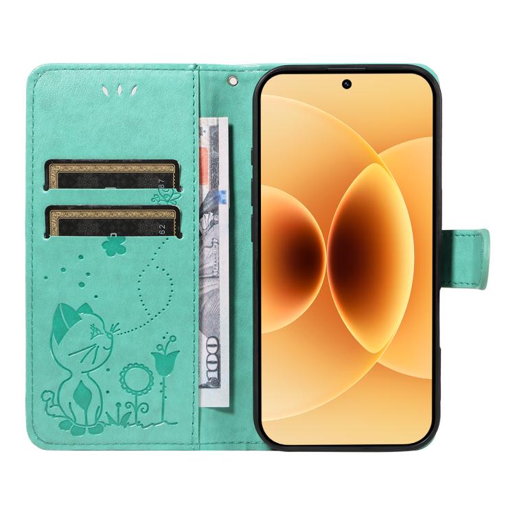 For Xiaomi 17 Cat and Bee Embossed Flip Leather Phone Case