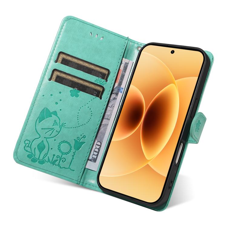 For Xiaomi 17 Cat and Bee Embossed Flip Leather Phone Case
