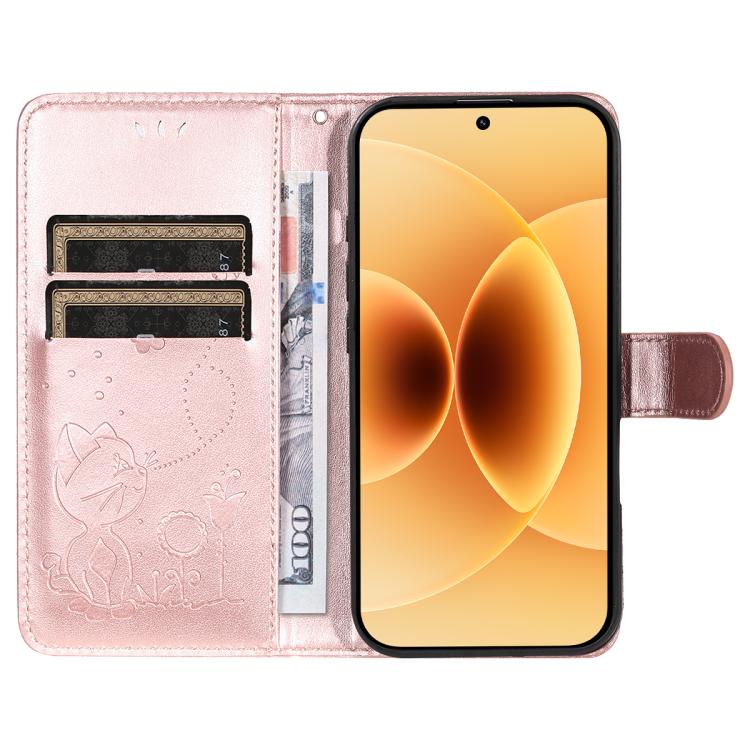 For Xiaomi 17 Cat and Bee Embossed Flip Leather Phone Case