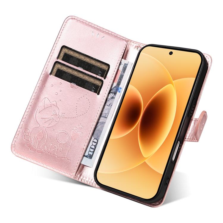 For Xiaomi 17 Cat and Bee Embossed Flip Leather Phone Case