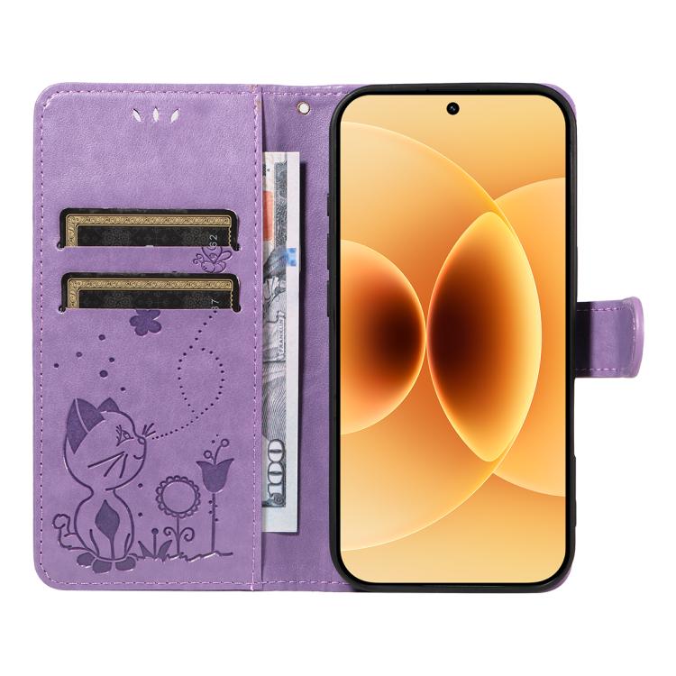 For Xiaomi 17 Cat and Bee Embossed Flip Leather Phone Case