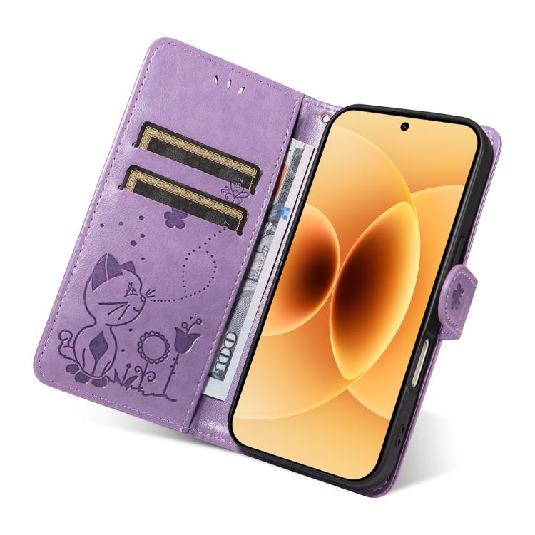 For Xiaomi 17 Cat and Bee Embossed Flip Leather Phone Case
